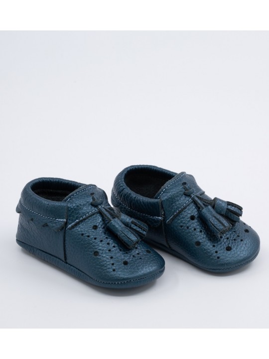 Royal Serisi Sedefli Mavi Bebek Makosen Ayakkabı