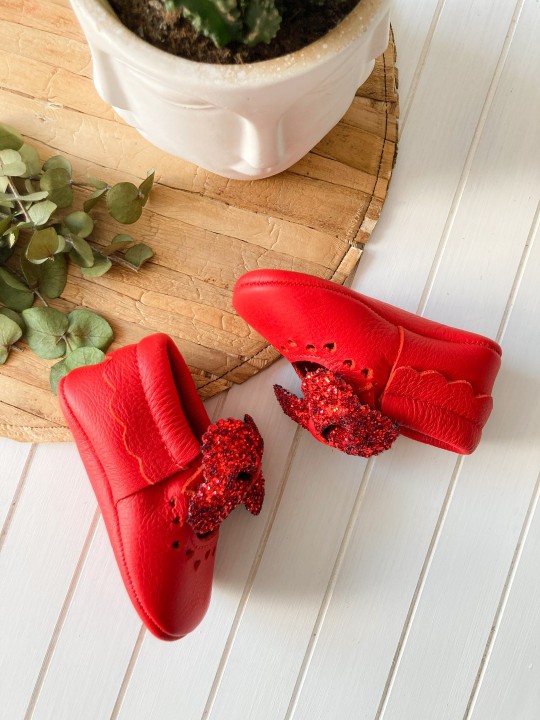 Shine Serisi Kırmızı Bebek Makosen Ayakkabısı