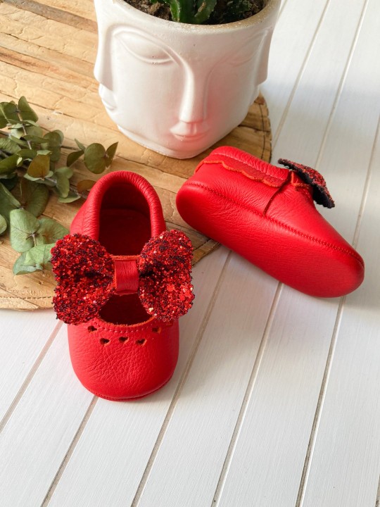 Shine Serisi Kırmızı Bebek Makosen Ayakkabısı