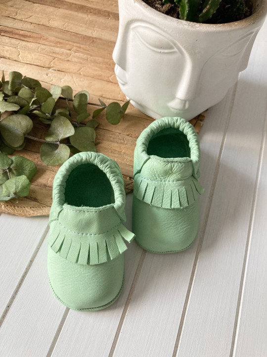 Yeşil Deri Bebek Patiği - Dani Model