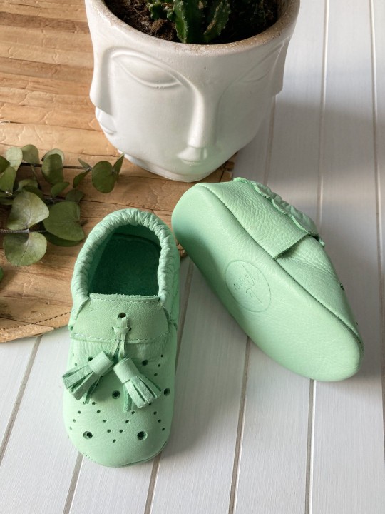 Yeşil Deri Bebek Patiği - Royal Model
